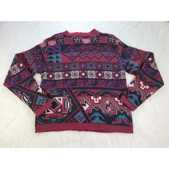 Jos. A. Bank Womens Wool Sweater Cardigan Sz M Southwestern Red Warm Daek - Picture 2 of 9